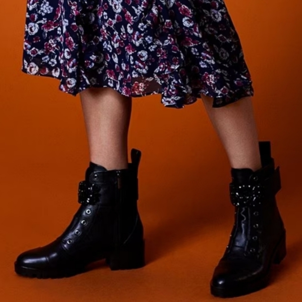 NEW Karl Lagerfeld Summer Mesh Black Leather PIPPA Combat Boots Lug Sole 7.5 - Picture 12 of 12